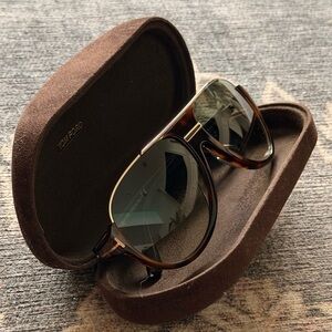 Tom Ford Tortoiseshell Sunglasses with Gold Trim and Dark Lenses